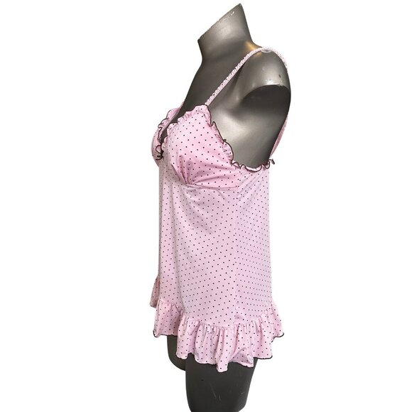 Vintage Y2K 90s Rampage Pink Polka Dot Baby Doll Top Cami - Large - Picture 4 of 4